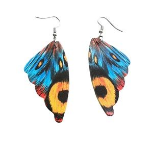 Vibrant Colored Leather Butterfly Wing Drop Earrings